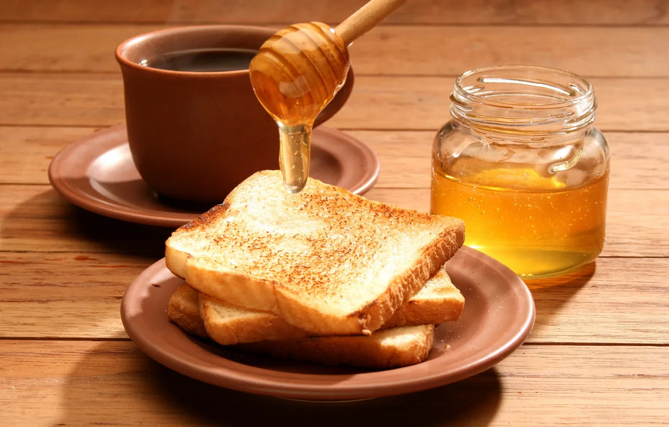 Photo wallpaper tea, coffee, food, Breakfast, honey, Cup, Bank, delicious