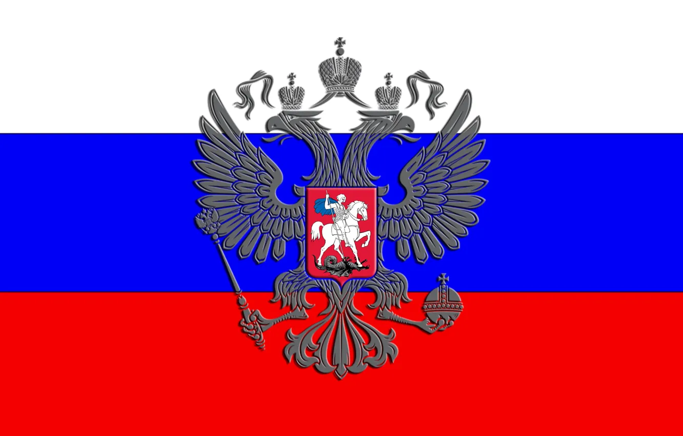 Photo wallpaper white, blue, red, flag, Russia, coat of arms, tricolor, double-headed eagle