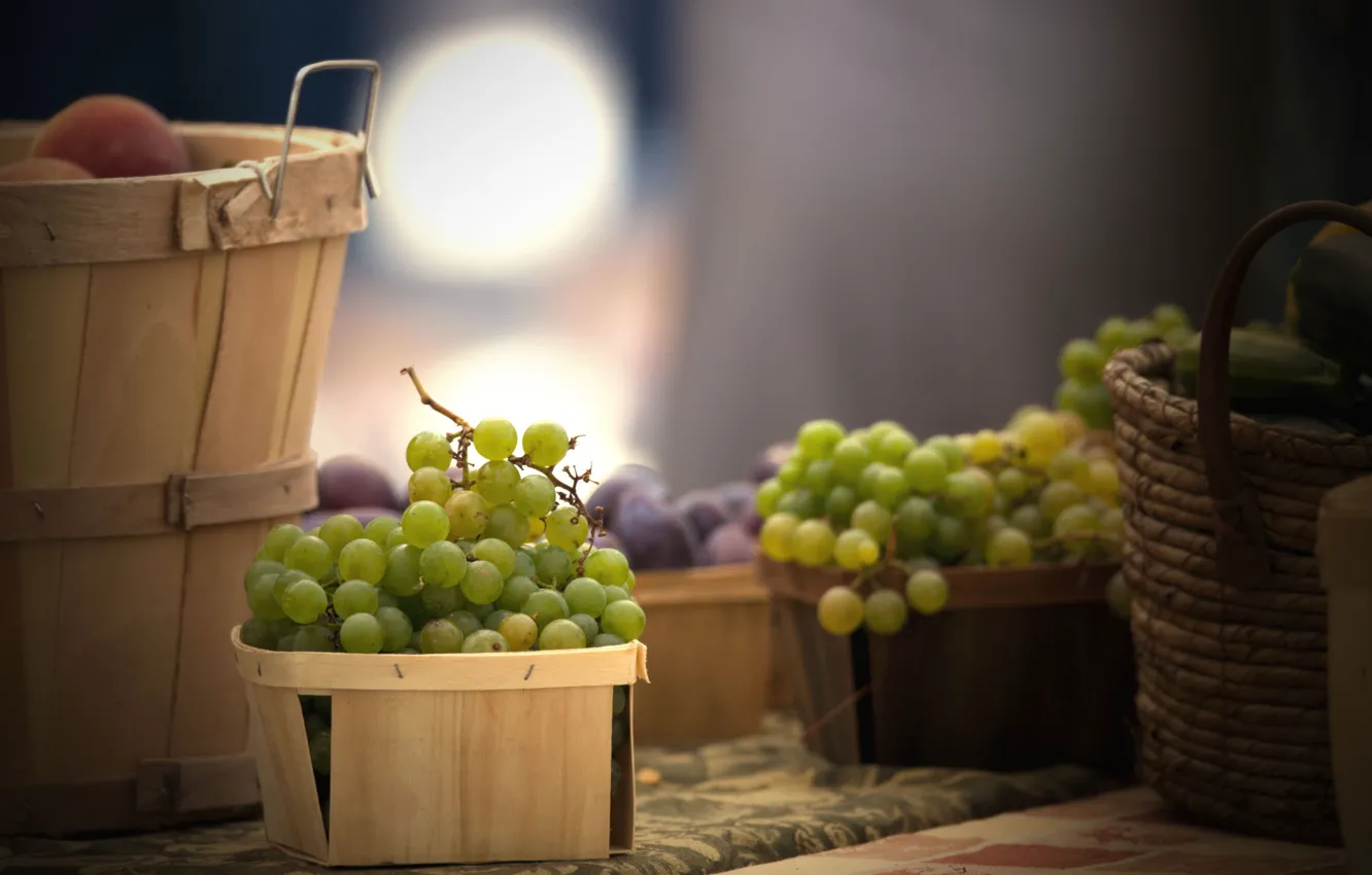 Photo wallpaper basket, food, grapes