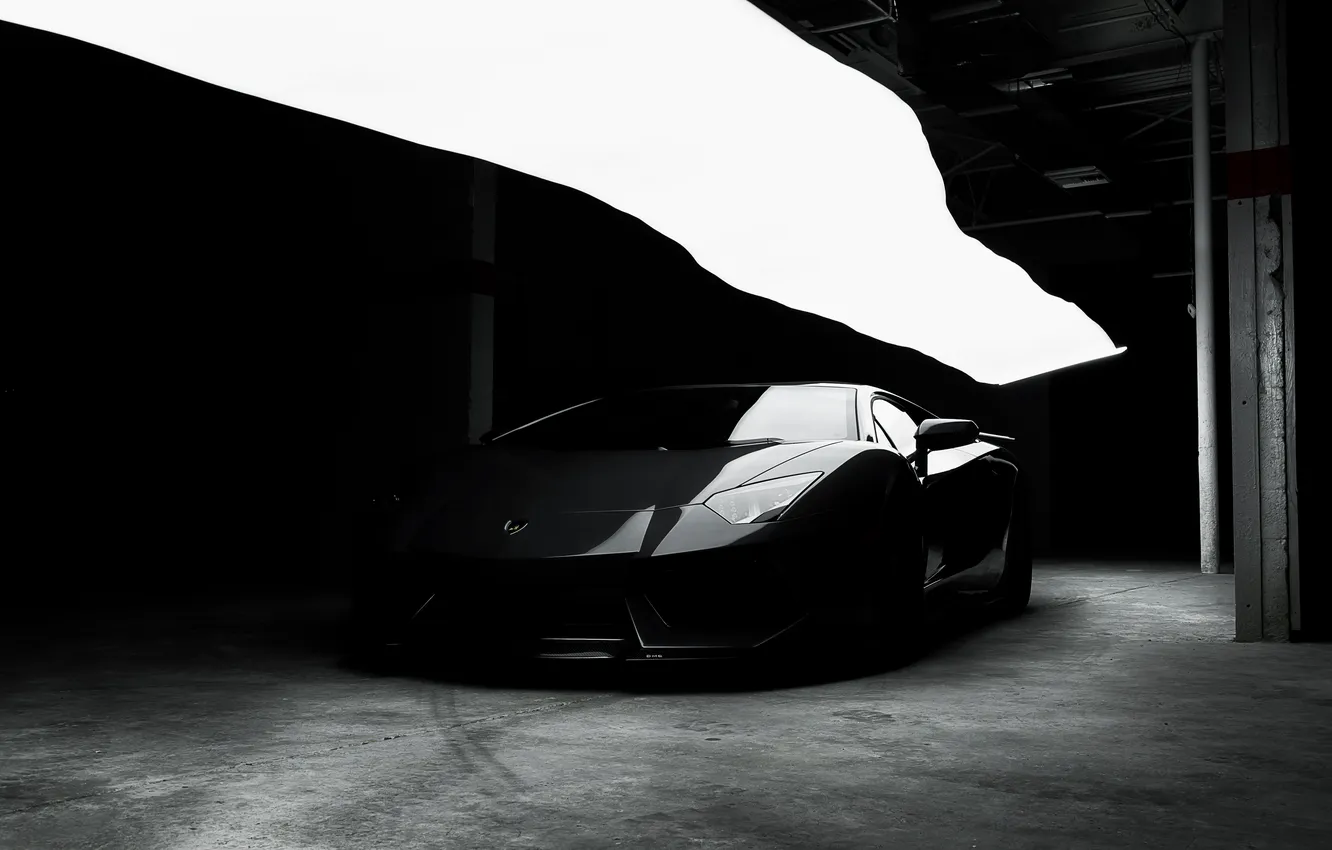 Photo wallpaper grey, wall, Lamborghini, grey, the front, LP700-4, Aventador, Lamborghini
