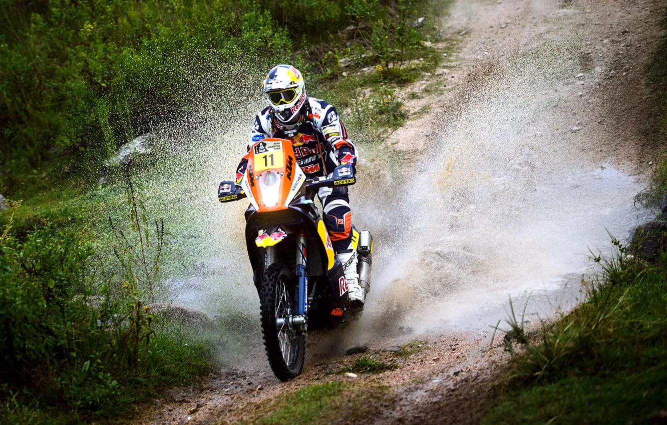 Photo wallpaper squirt, sport, Moto, motorcycle, Red Bull, racer, Rally, Dakar
