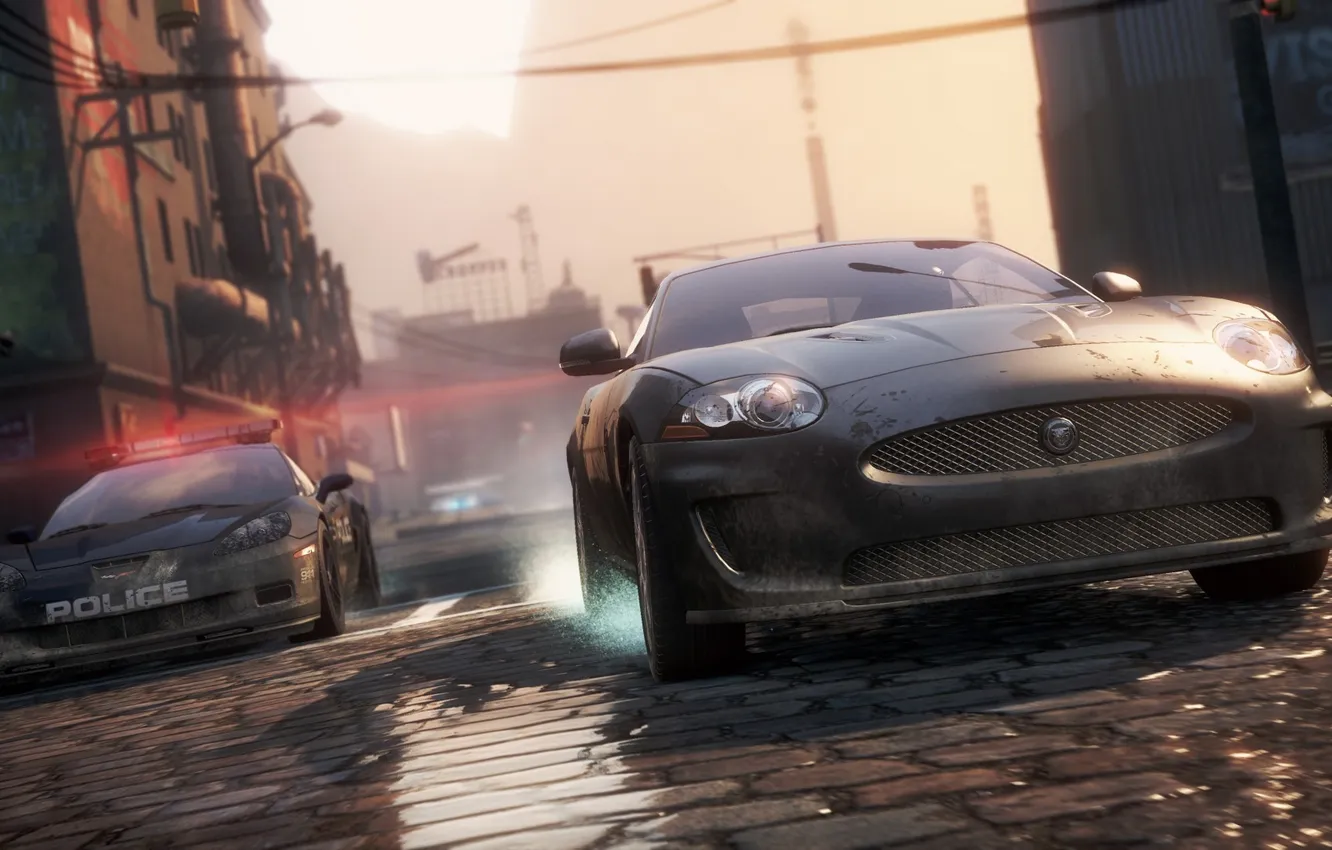 Photo wallpaper the city, race, chase, chevrolet corvette, need for speed most wanted 2, Jaguar XKR