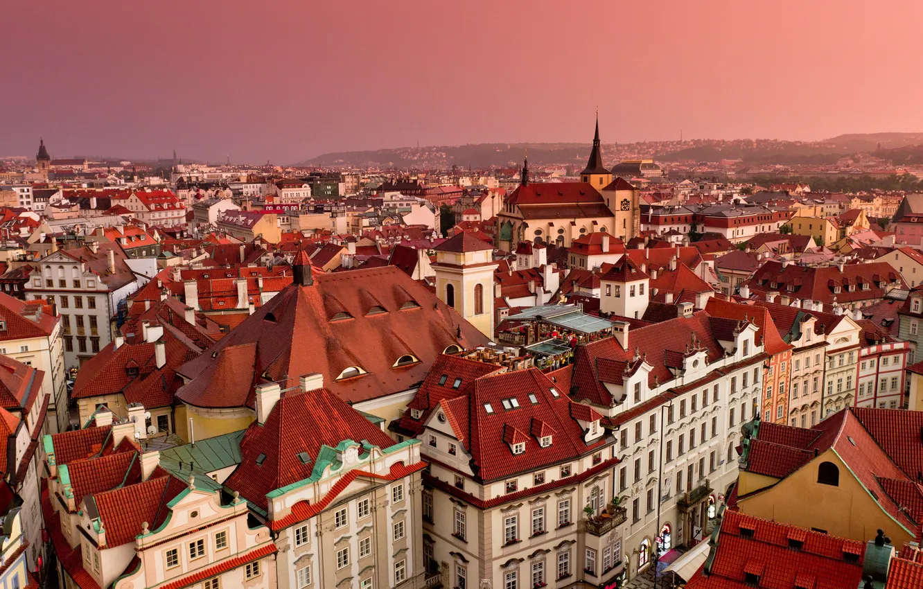Photo wallpaper building, roof, Prague, Czech Republic, panorama, Prague, Czech Republic