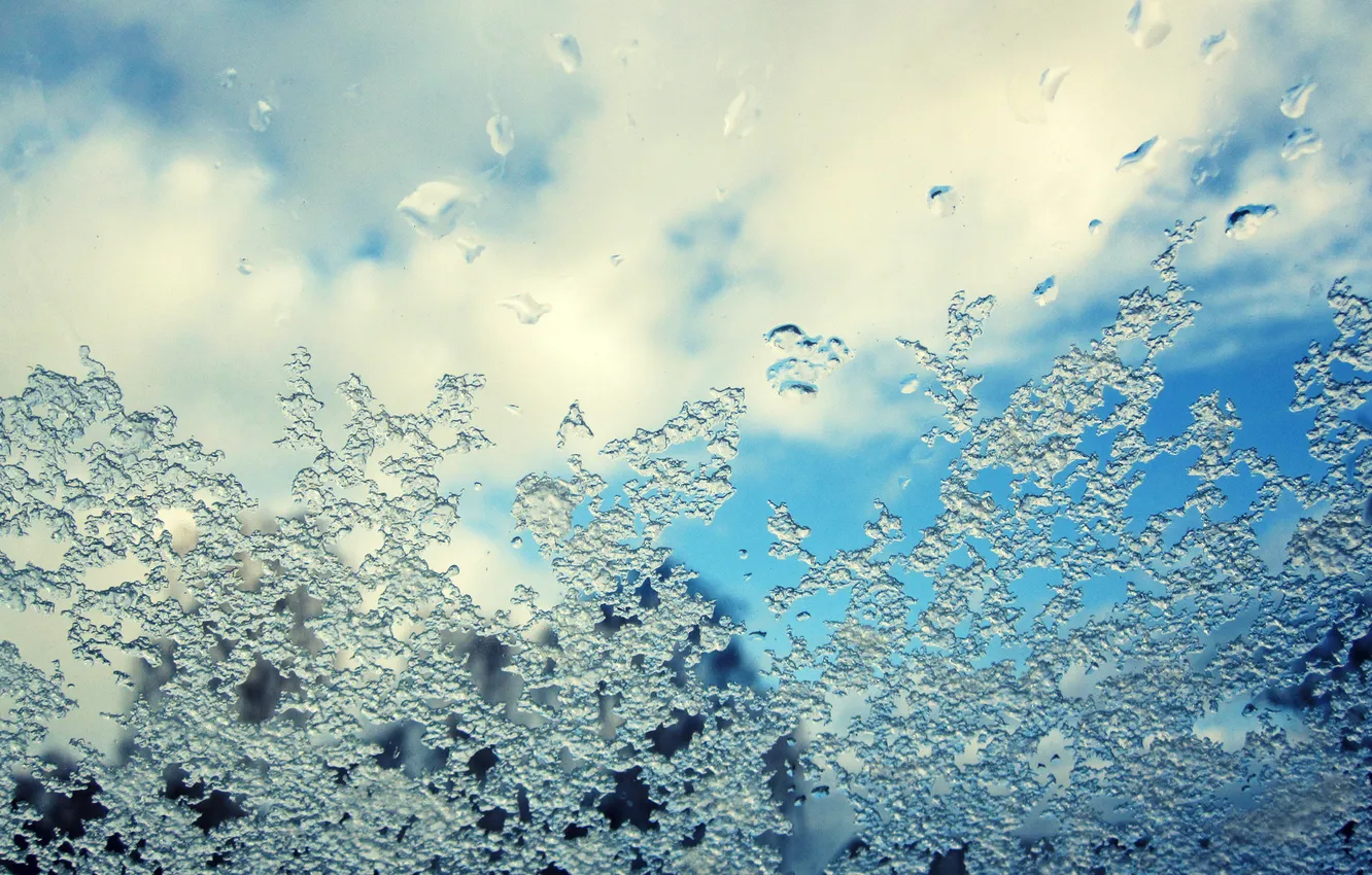 Photo wallpaper winter, glass, water, snow, wet