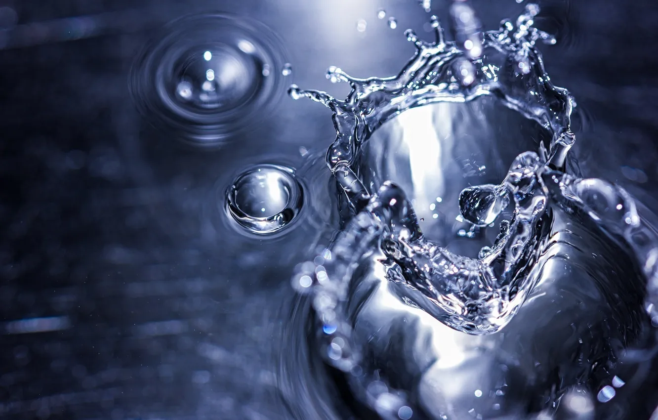 Photo wallpaper water, drops, macro, squirt, blue, splash
