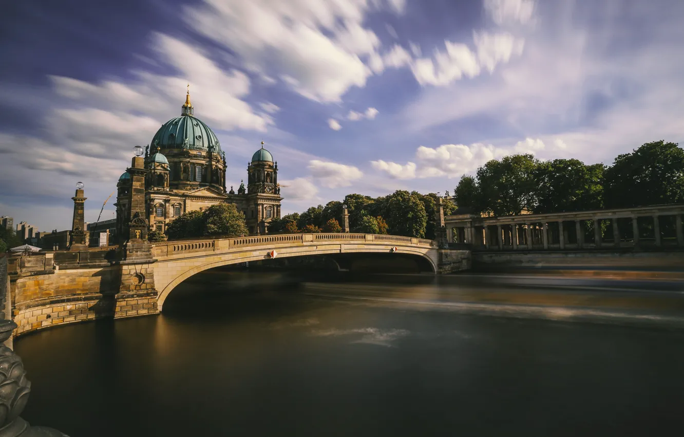 Photo wallpaper The Berliner Dom, Spree, awesome sky