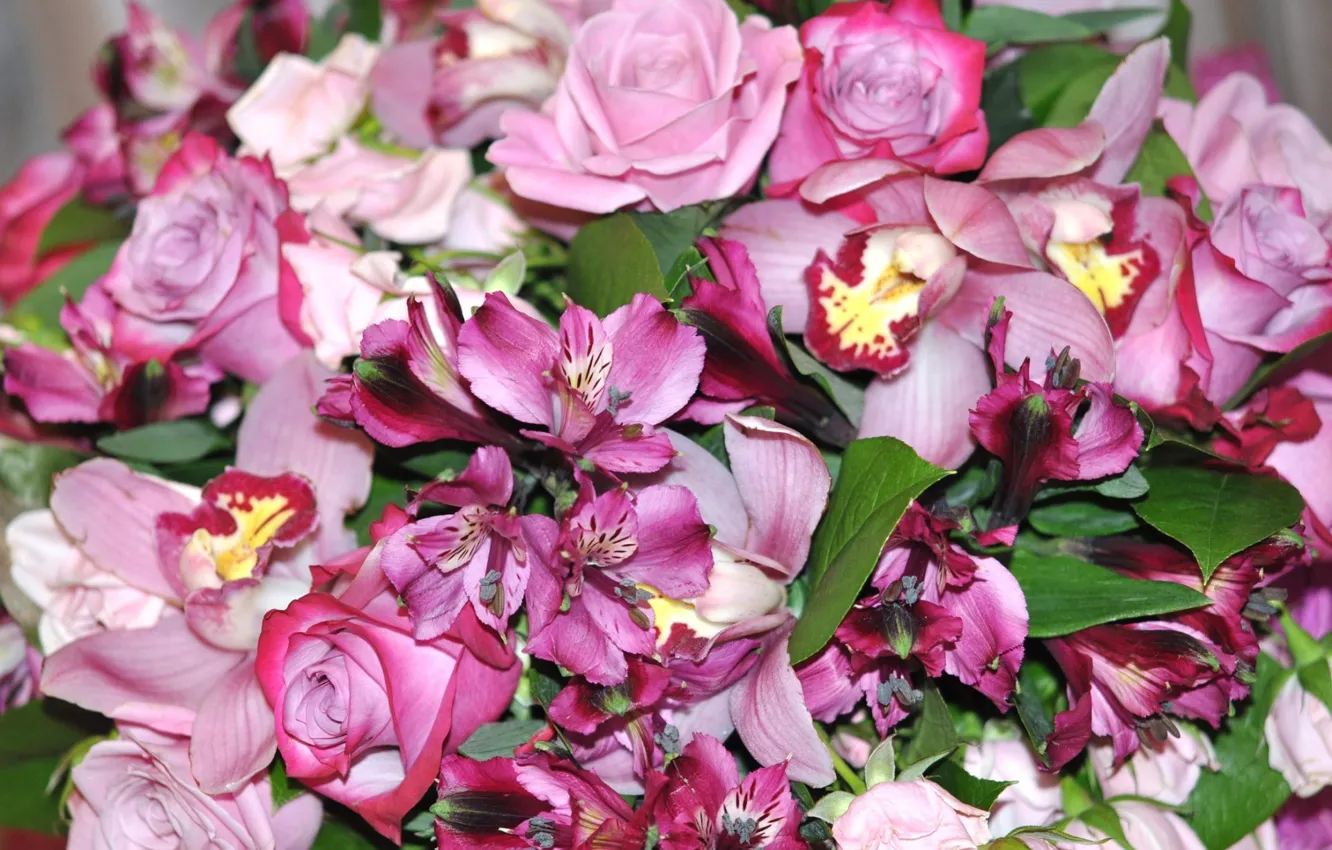 Photo wallpaper flowers, bouquet, in pink