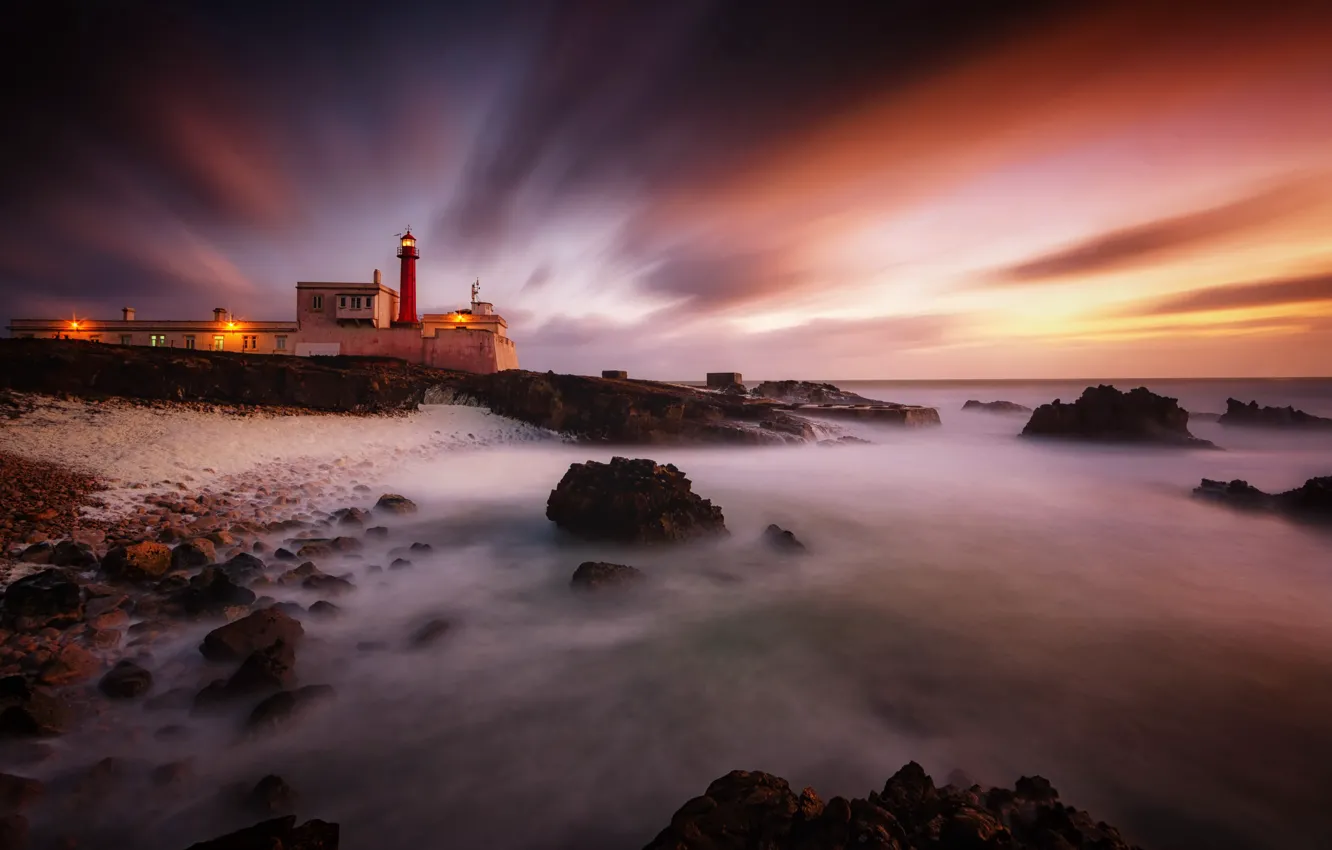 Photo wallpaper sunset, Portugal, Cascais, Cabo Raso lighthouse