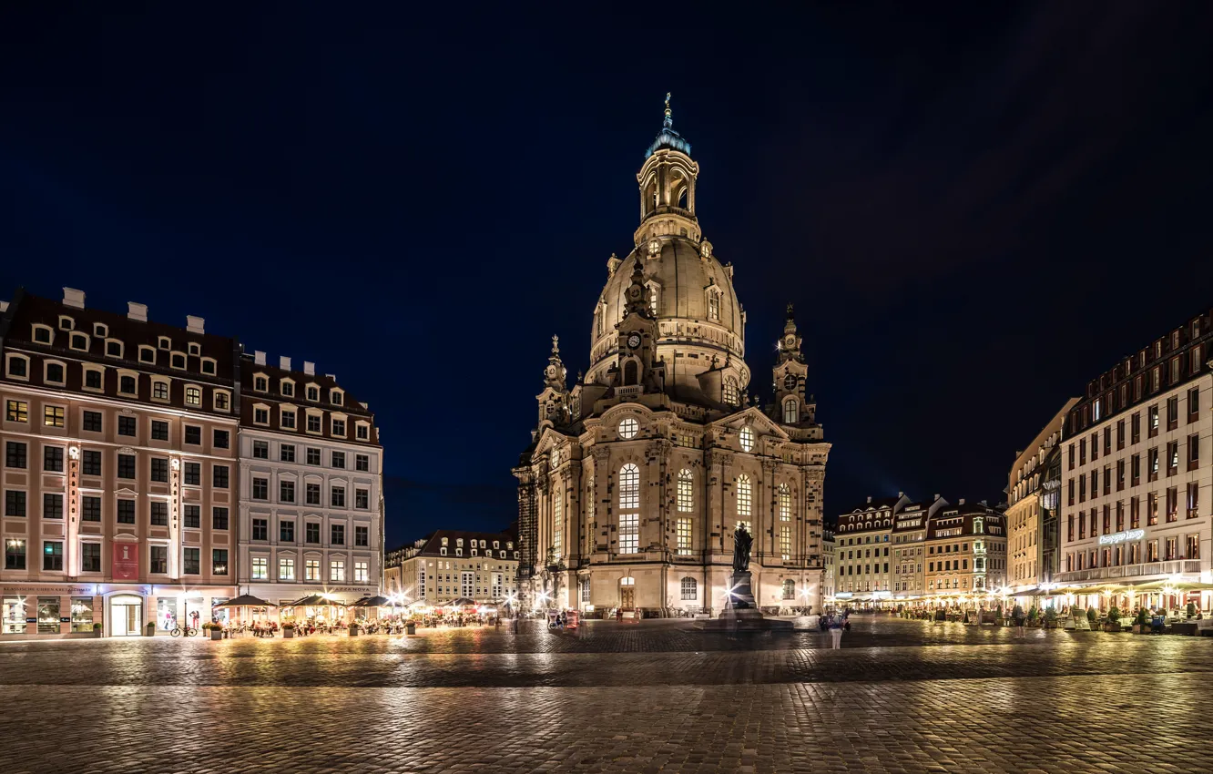 Photo wallpaper night, the city, people, Germany, Dresden, lighting, area, lights