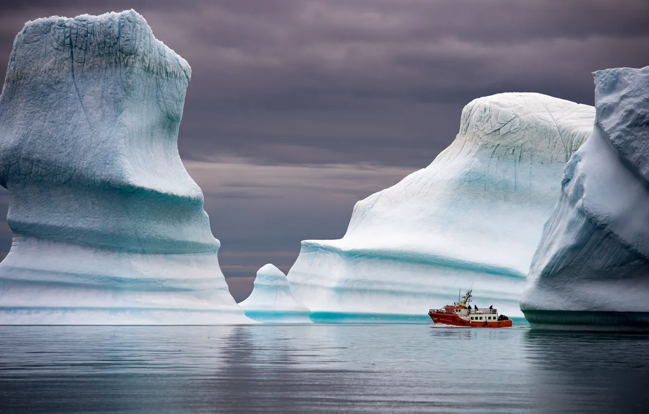 Photo wallpaper sea, ship, iceberg, Greenland, Greenland's Icebergs