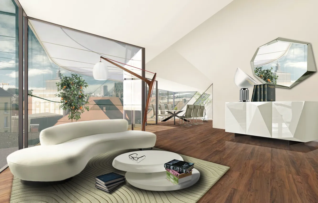 Photo wallpaper design, interior, penthouse, living room, dining room, Vienna