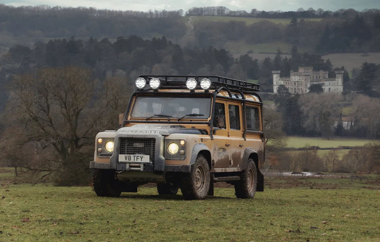 Photo wallpaper meadow, SUV, Land Rover, Defender, V8, 5.0 L., 2021, Works V8 Trophy