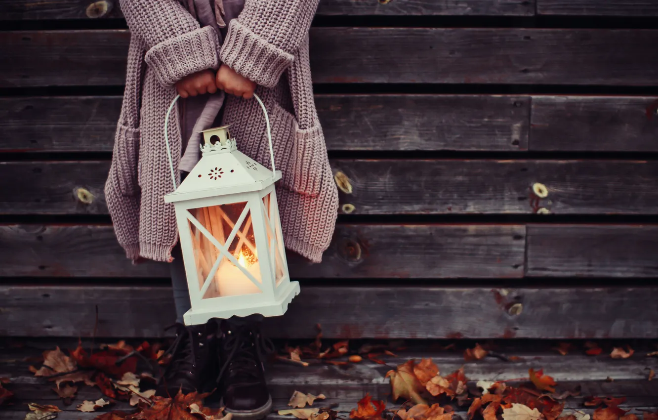 Photo wallpaper autumn, mood, candle, girl, lantern