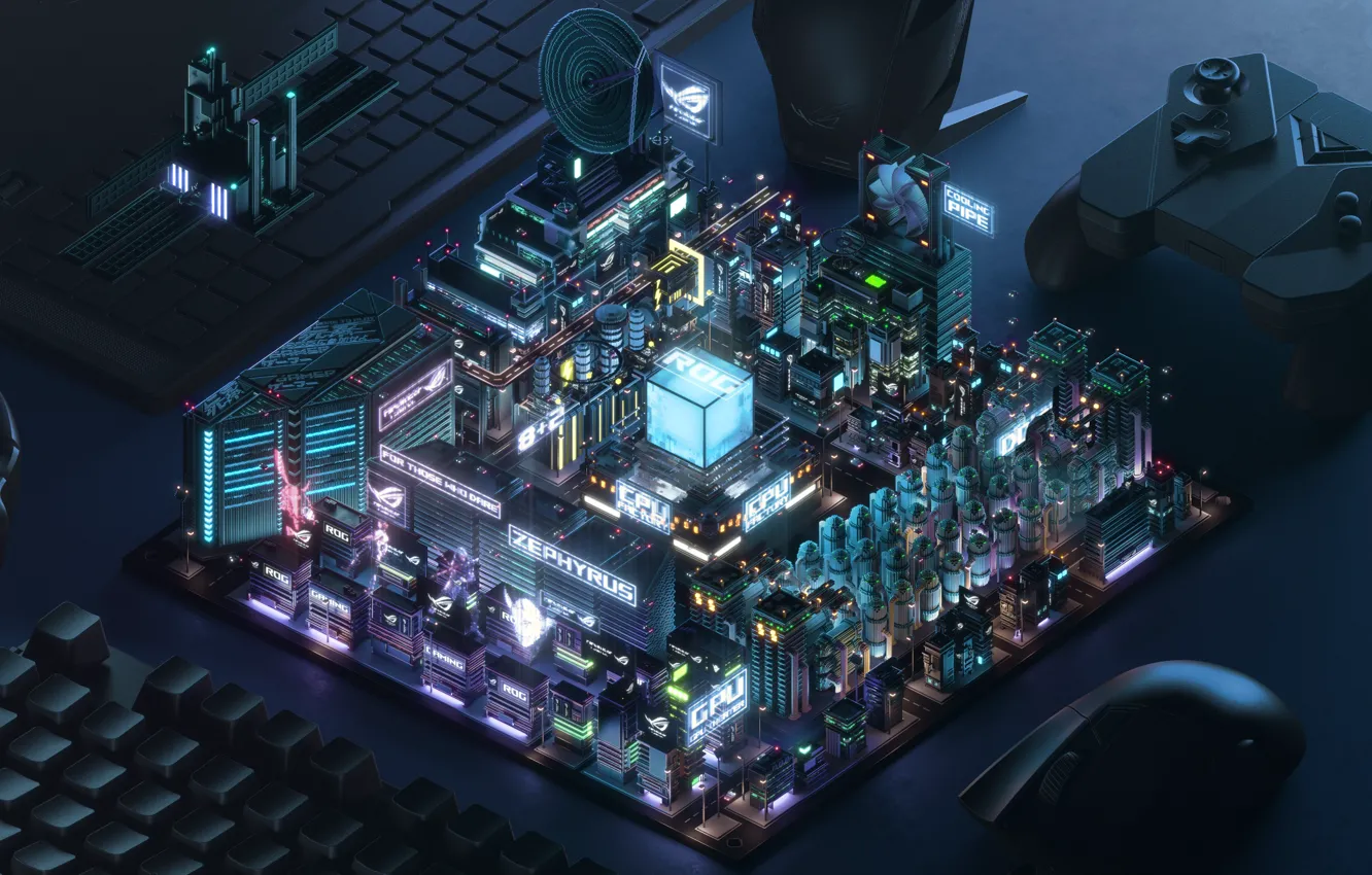 Photo wallpaper rog, asus rog, neon color