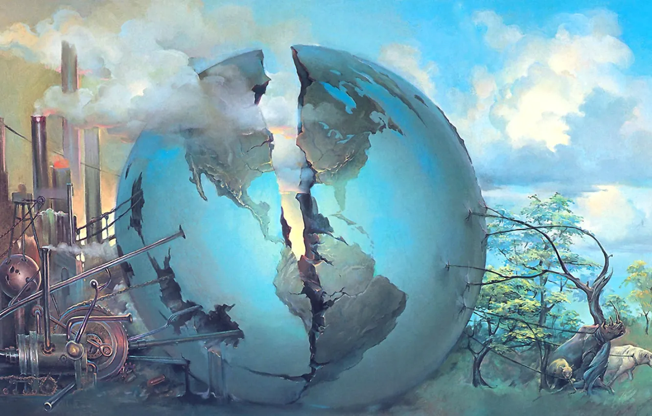 Photo wallpaper cracked, animal, surrealism, the globe, John Pitre