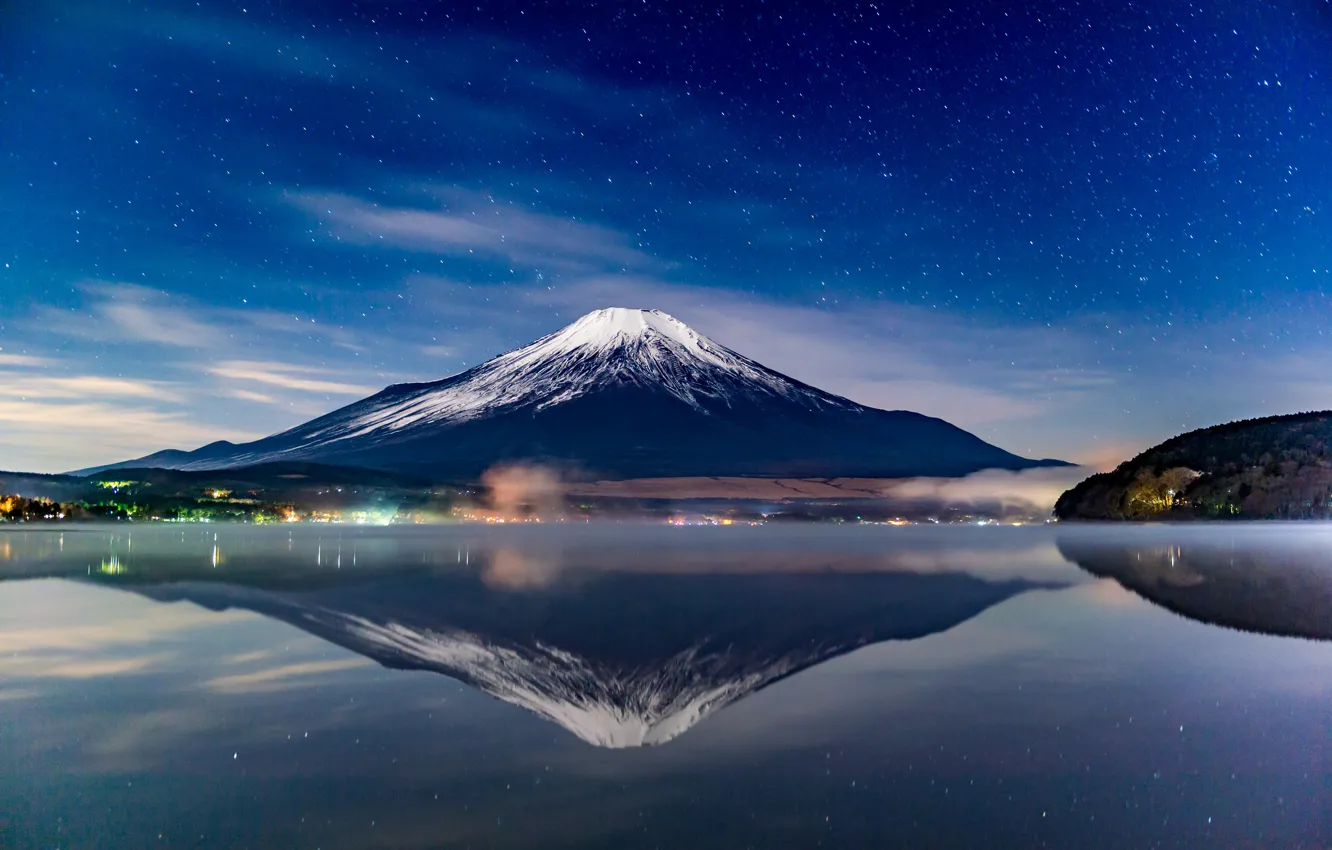Photo wallpaper the sky, stars, landscape, mountain, the volcano, Japan, Fuji
