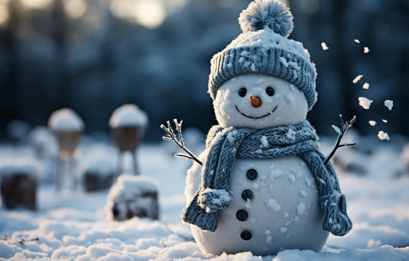 Photo wallpaper winter, snow, decoration, snowflakes, new year, Christmas, snowman, Christmas