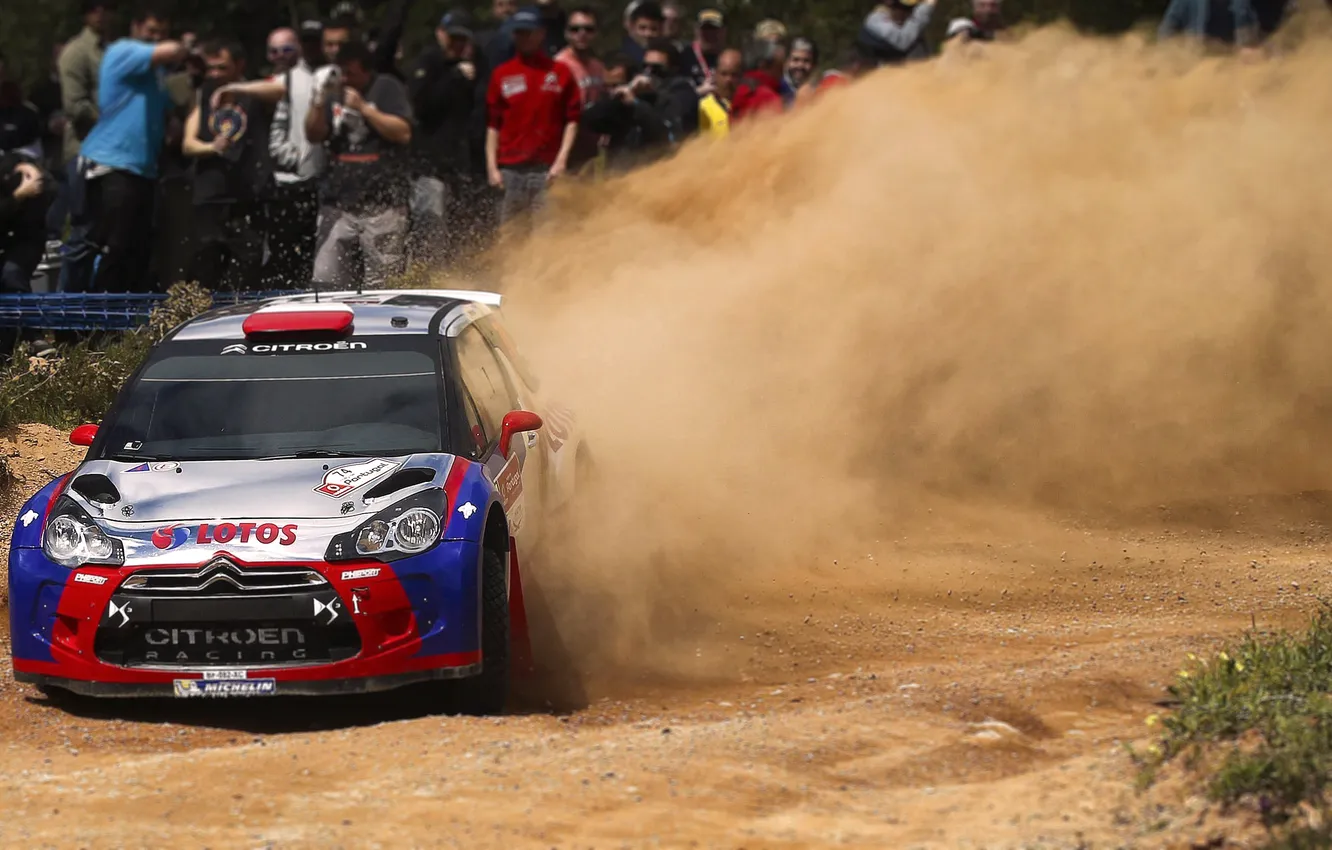 Photo wallpaper machine, auto, sport, people, dust, turn, Citroen, Skid