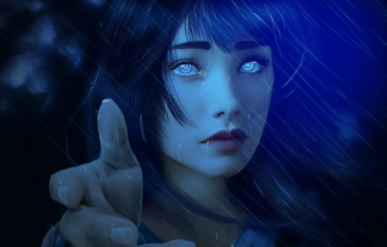 Photo wallpaper look, girl, rain, anime, hands, art, Naruto, blue hair