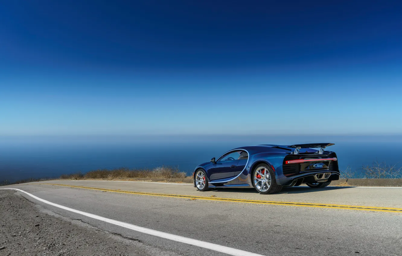 Photo wallpaper road, car, machine, the sky, Bugatti, road, sky, Chiron