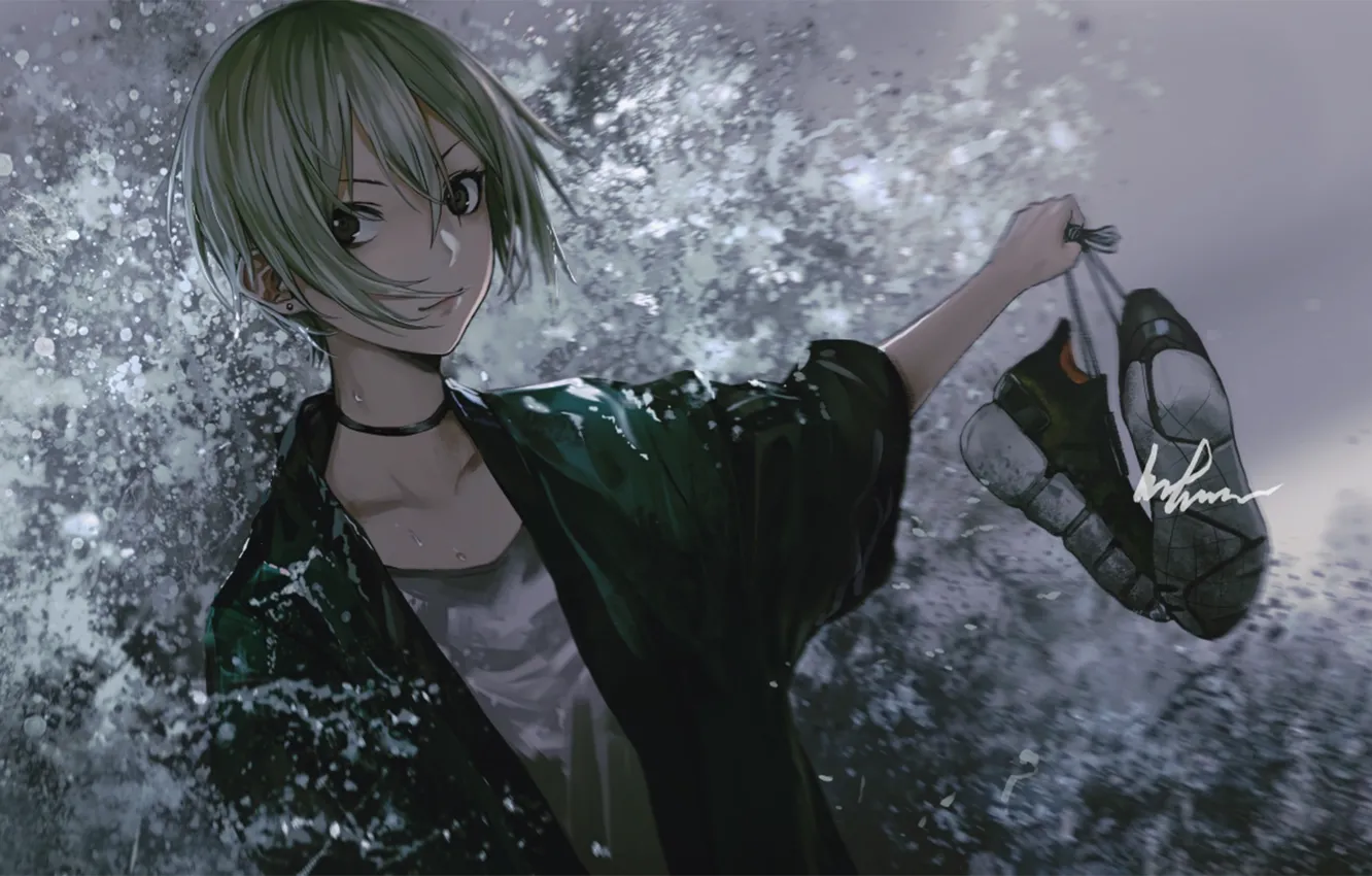 Photo wallpaper girl, squirt, sneakers