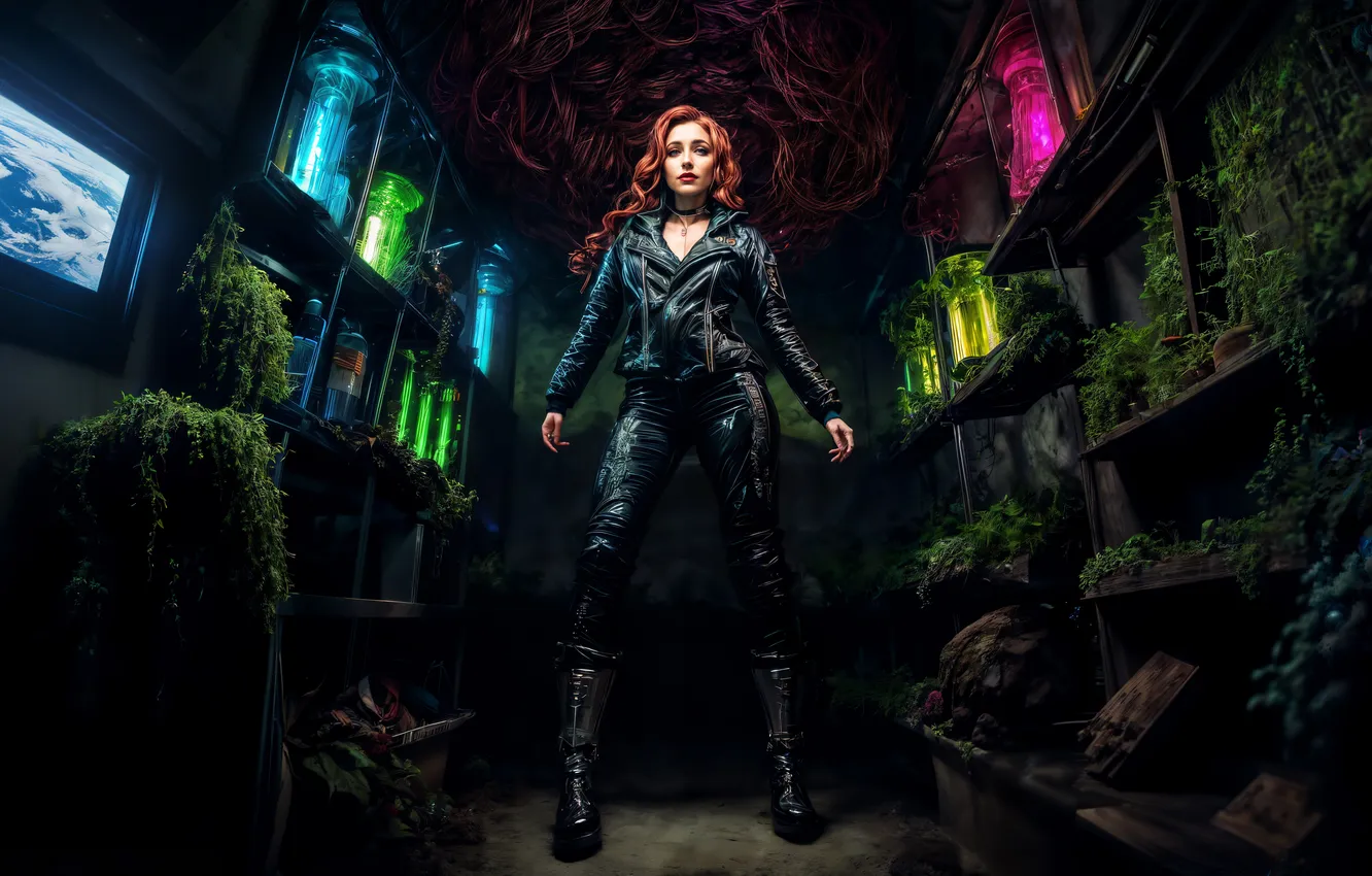 Photo wallpaper girl, fantasy, latex pants