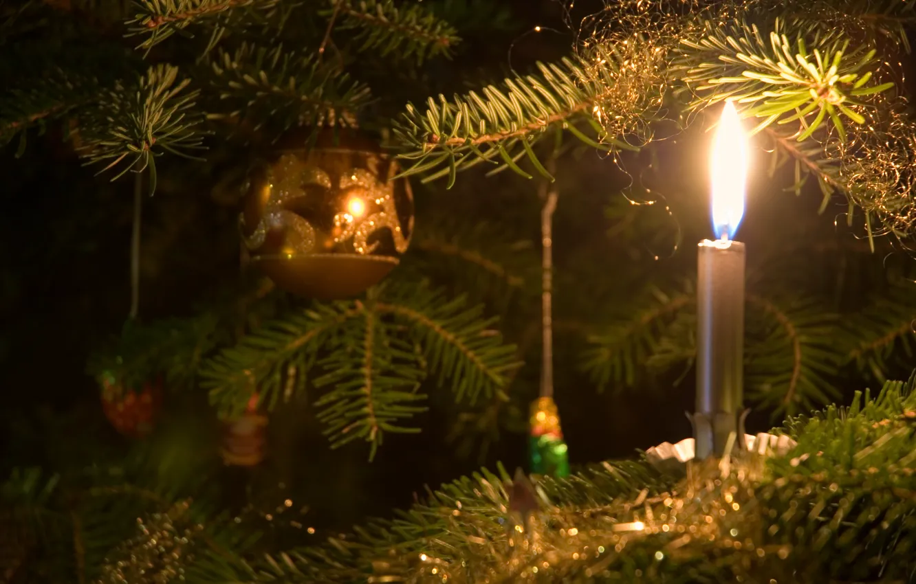 Photo wallpaper heat, fire, toy, new year, candle, Tree, dangerous, candle on the Christmas tree