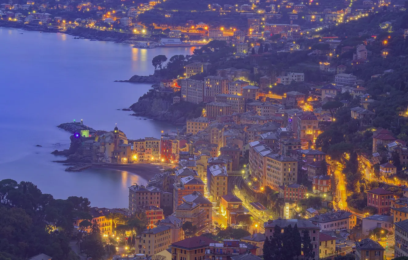 Photo wallpaper lights, Italy, Liguria, Camogli