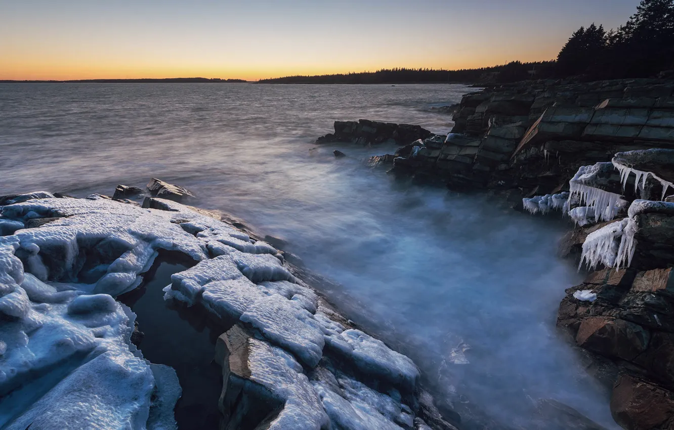 Photo wallpaper sea, rocks, ice, Canada
