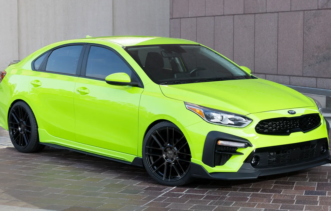 Photo wallpaper car, green, wall, green, lights, tuning, drives, front