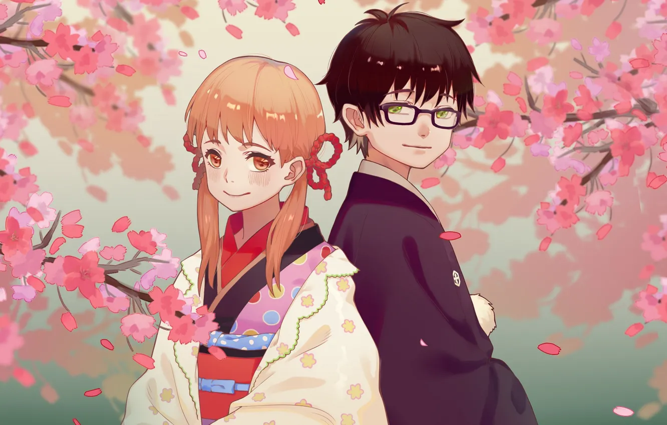 Photo wallpaper look, girl, spring, art, glasses, guy, two, March Comes in Like a Lion