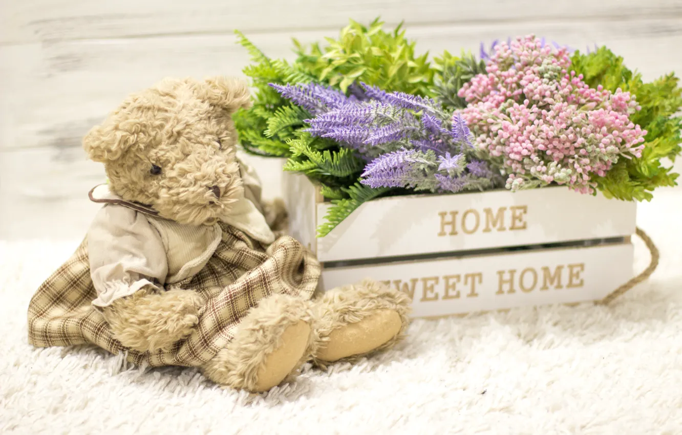 Photo wallpaper love, flowers, toy, bouquet, bear, love, bear, wood
