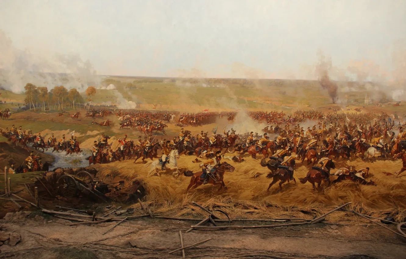 Photo wallpaper horse, picture, battle, soldiers, gun, the battle, fragment, the Frenchman