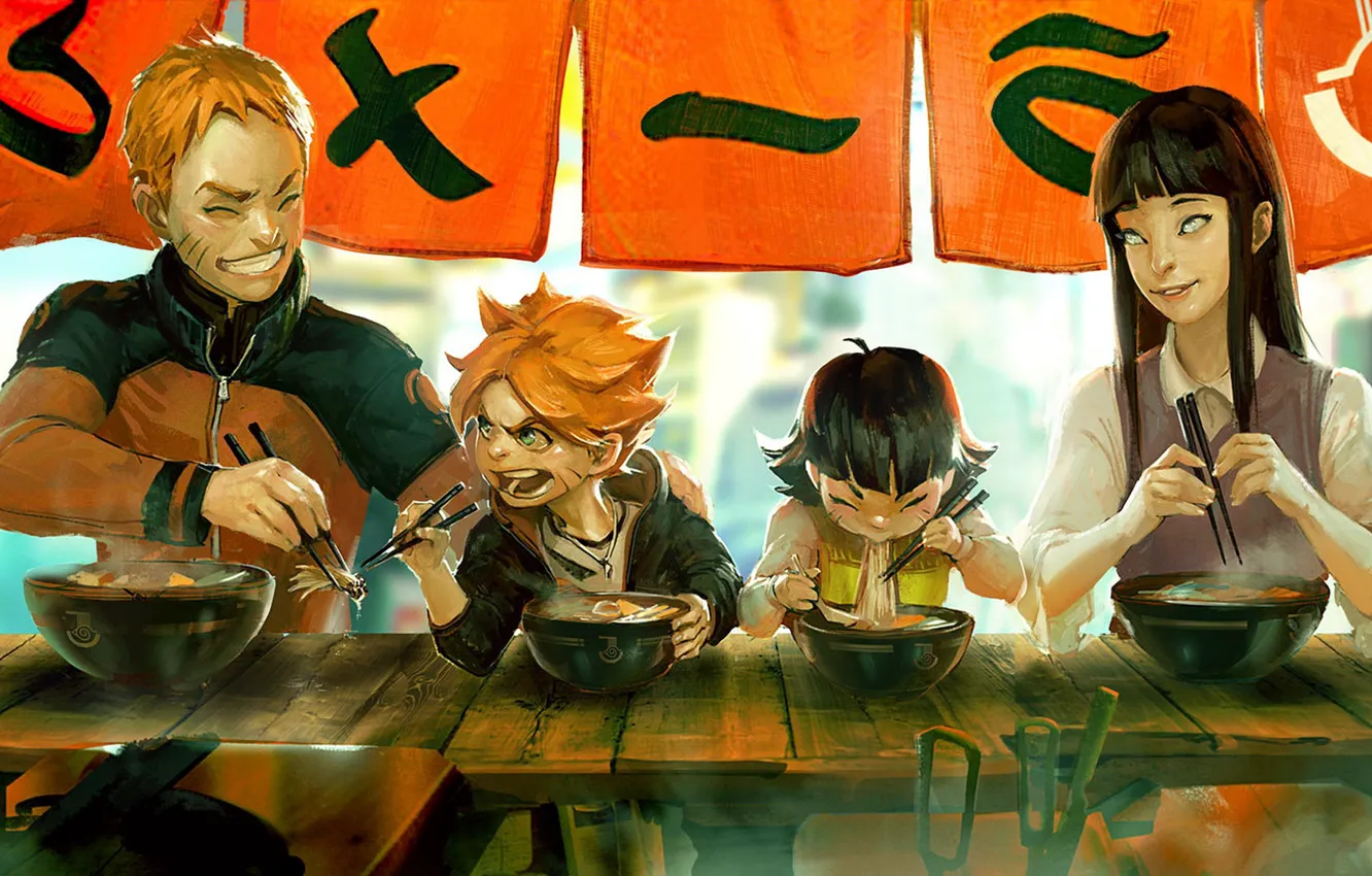 Photo wallpaper Family, Naruto, Naruto, Uzumaki Naruto, Hinata Hugo, Boruto, Boruto, Himawari
