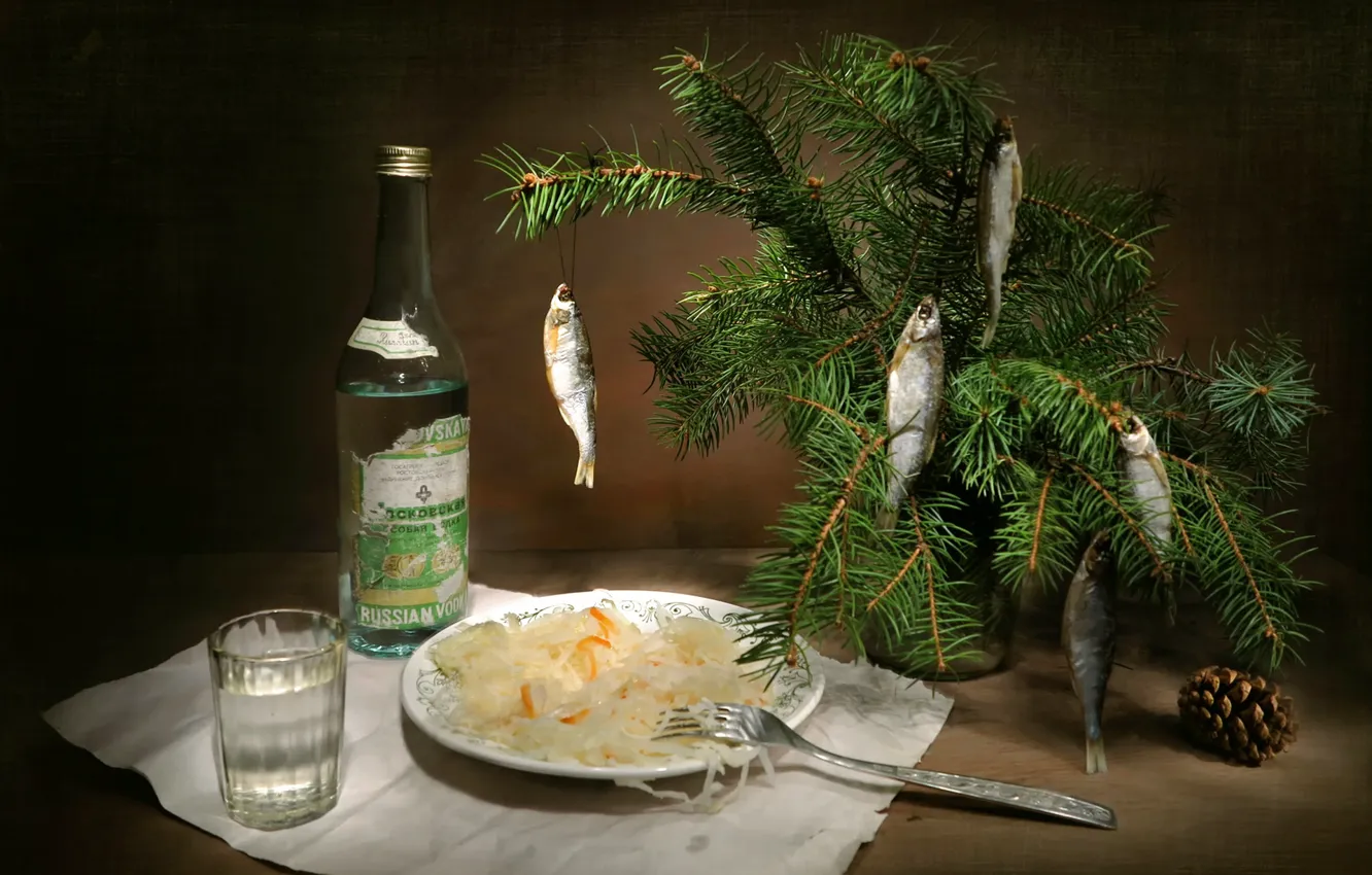Photo wallpaper New year, vodka, appetizer, In anticipation of the holiday