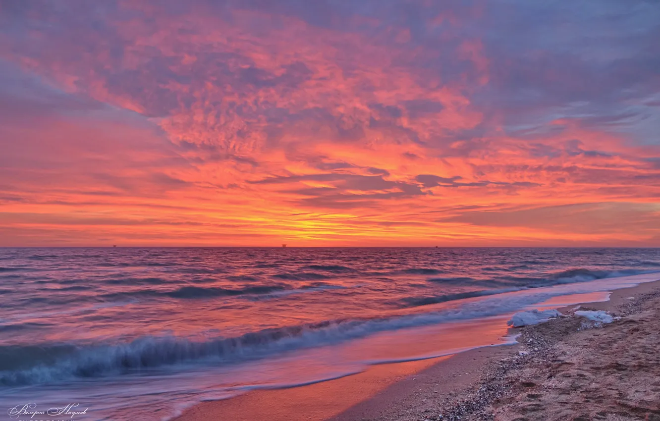 Photo wallpaper sea, the sky, sunset, shore, Valery Naumov