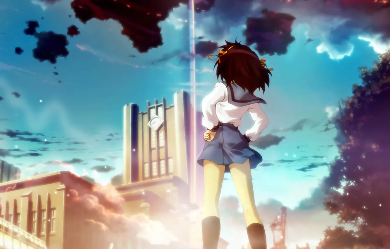 Photo wallpaper girl, the explosion, schoolgirl, The Melancholy Of Haruki Suzumiya