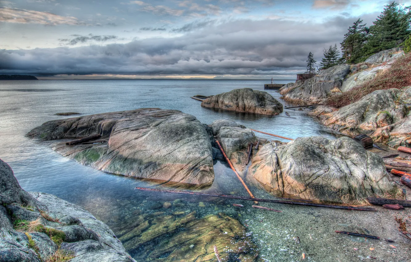 Photo wallpaper clouds, nature, Park, stones, photo, coast, Canada, Vancouver