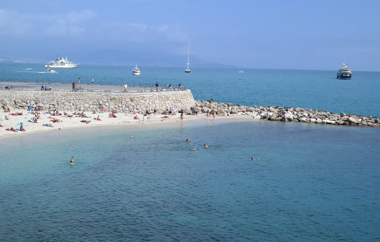 Photo wallpaper sea, beach, stay, France, people, ship, vacation, yacht