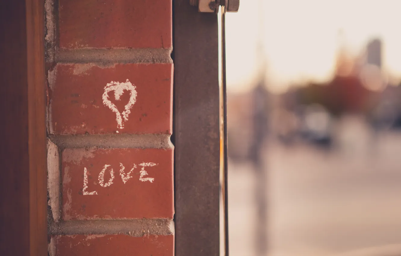 Photo wallpaper wall, the inscription, heart, brick, hearts, Mel