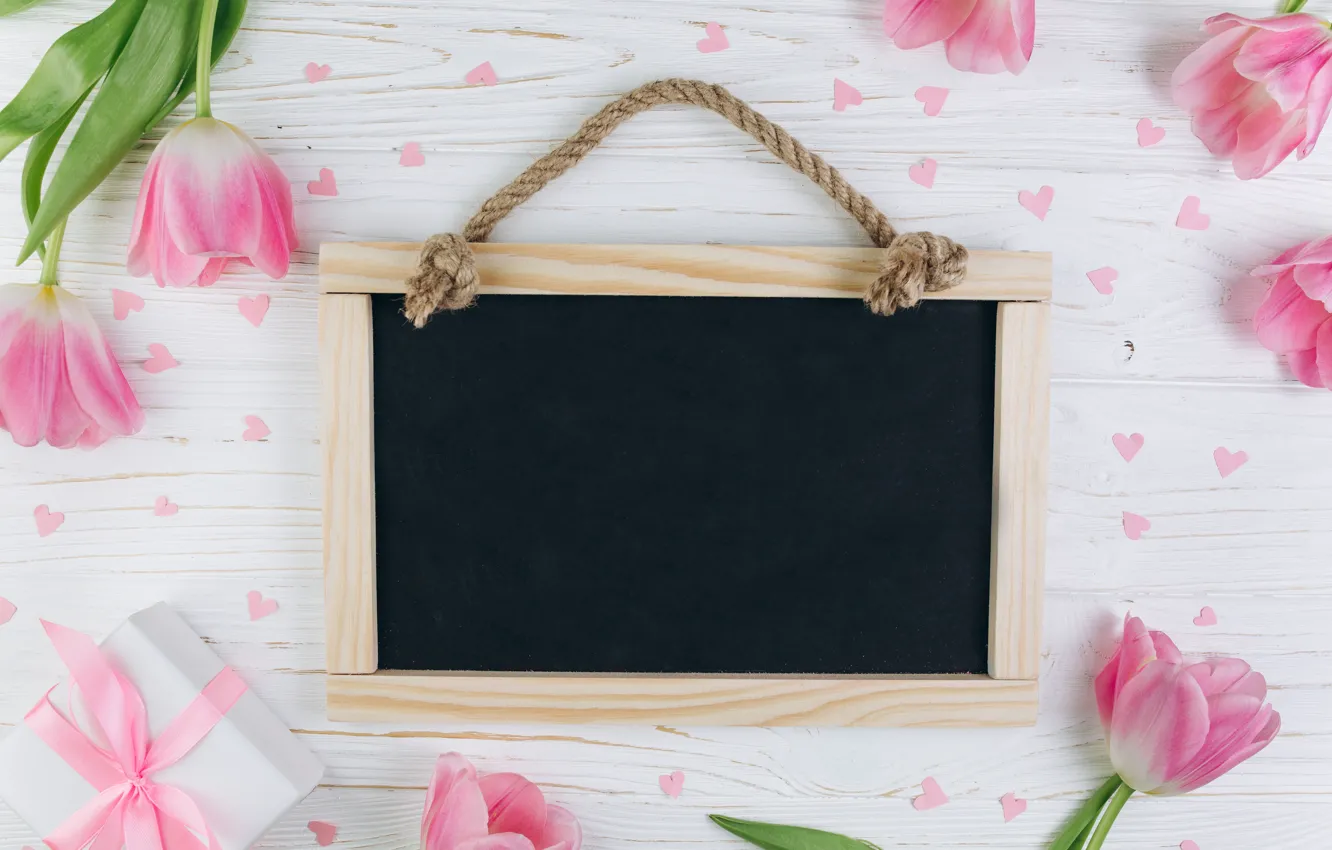 Photo wallpaper flowers, tulips, pink, fresh, wood, pink, flowers, beautiful