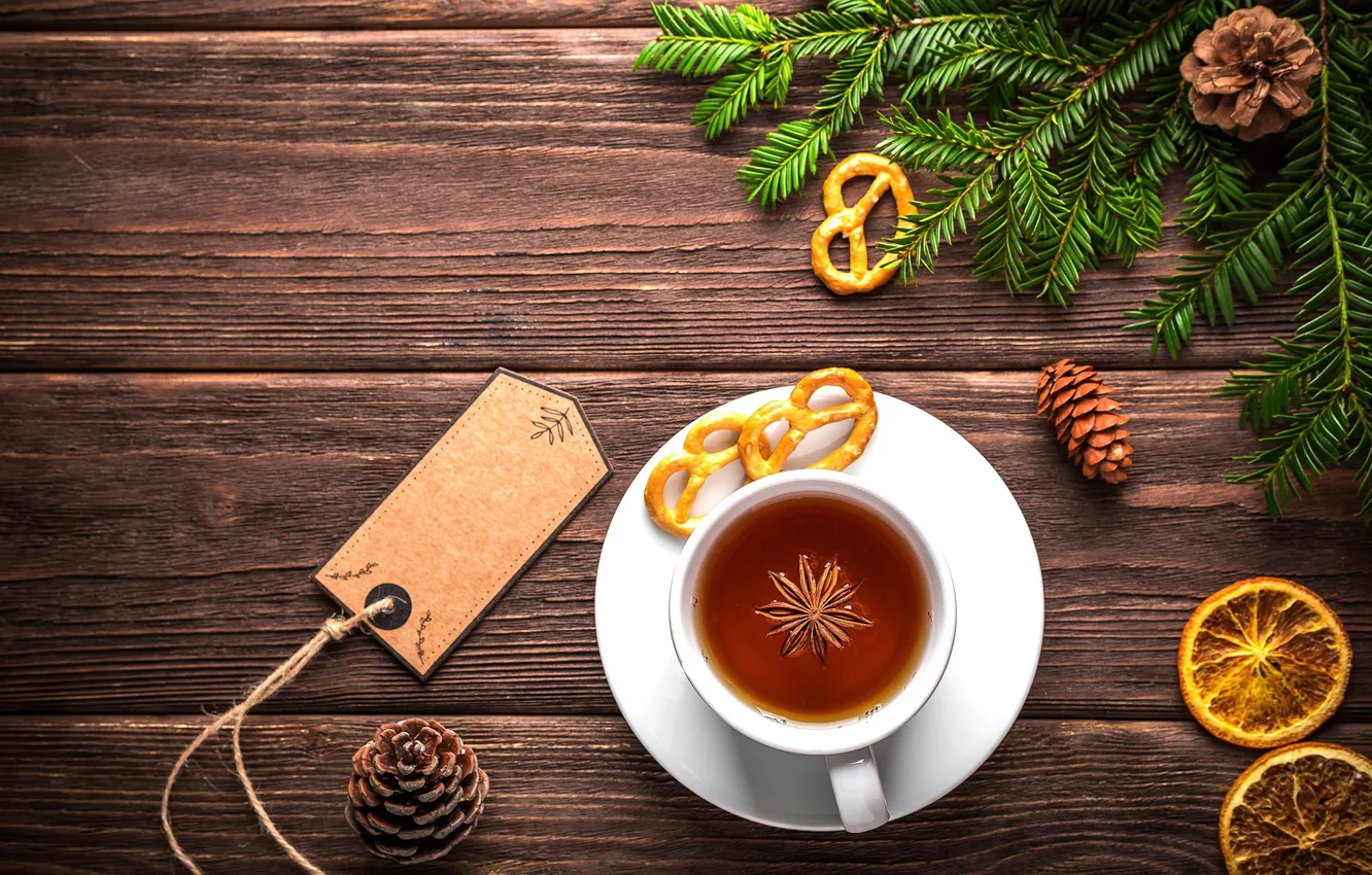 Photo wallpaper tea, tree, cookies, New year, Christmas, bumps, New Year