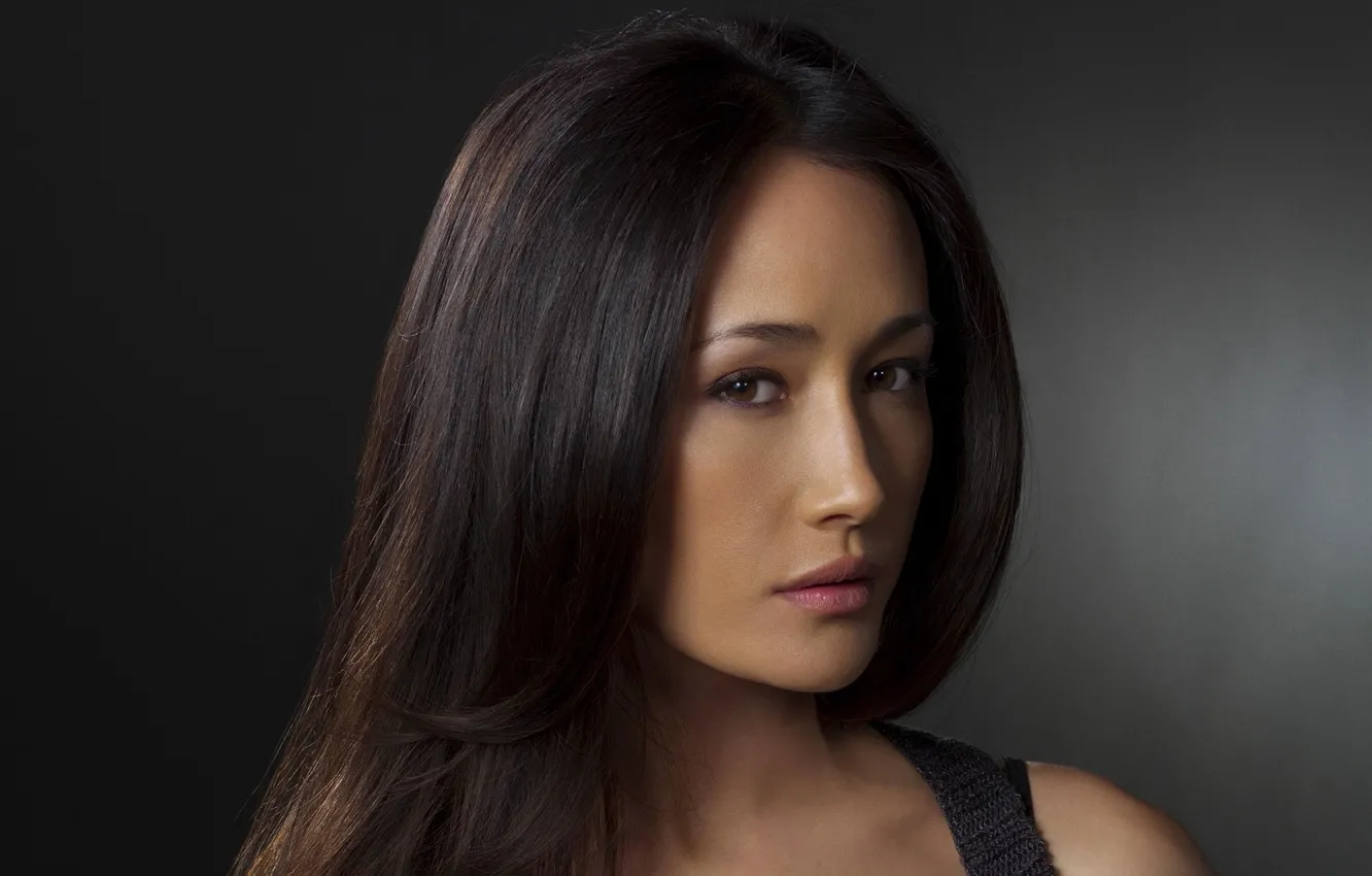 Photo wallpaper girl, brunette, Maggie Q, famous actress, looking at the camera, Maggie Q