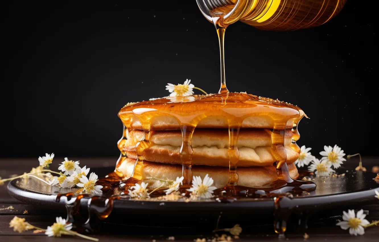 Photo wallpaper honey, pancakes, pancake, AI art, neural network