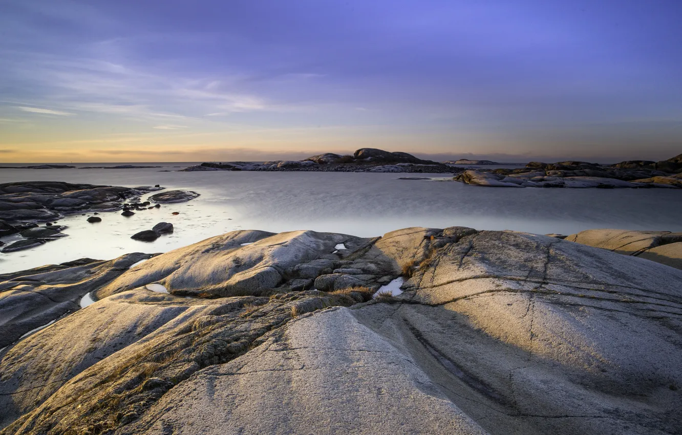 Photo wallpaper sea, stones, coast, Norway, Norway, Larvik