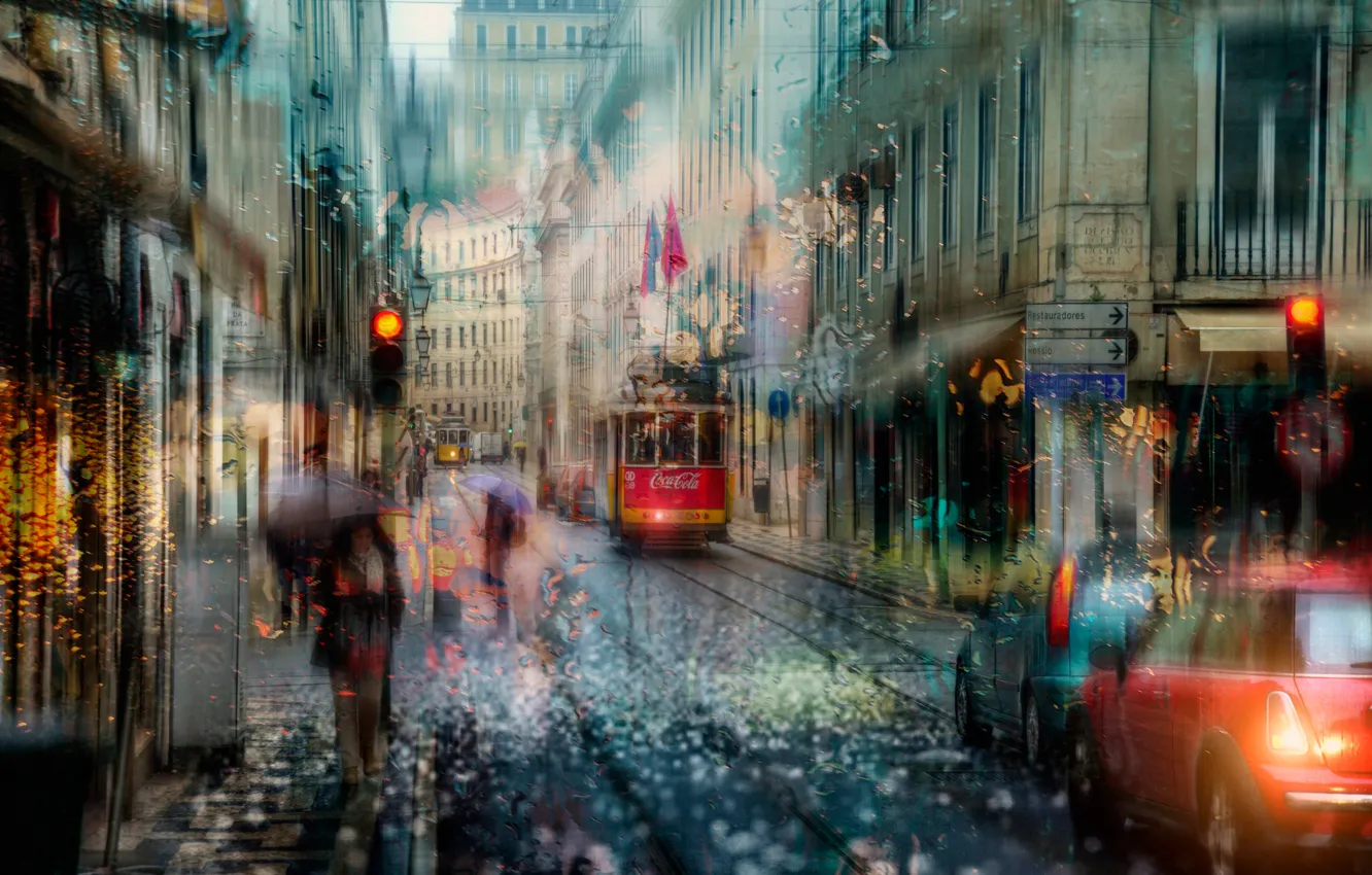 Photo wallpaper rain, Portugal, Lisbon