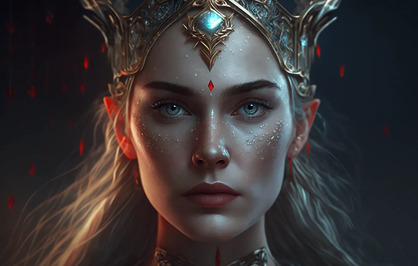 Photo wallpaper look, girl, drops, light, decoration, face, rendering, blood
