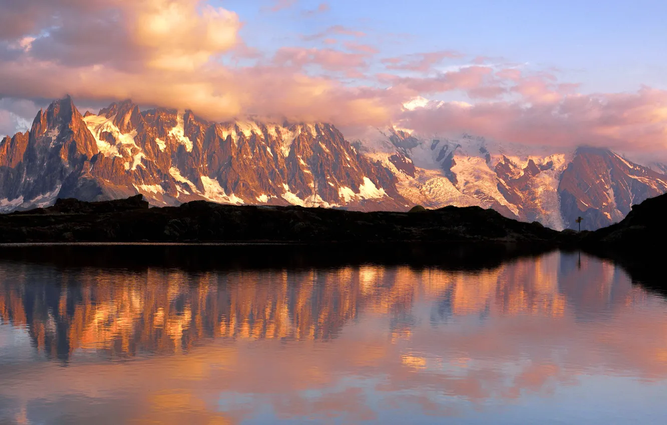 Photo wallpaper France, mountains, lake, Mont Blanc, Chamonix
