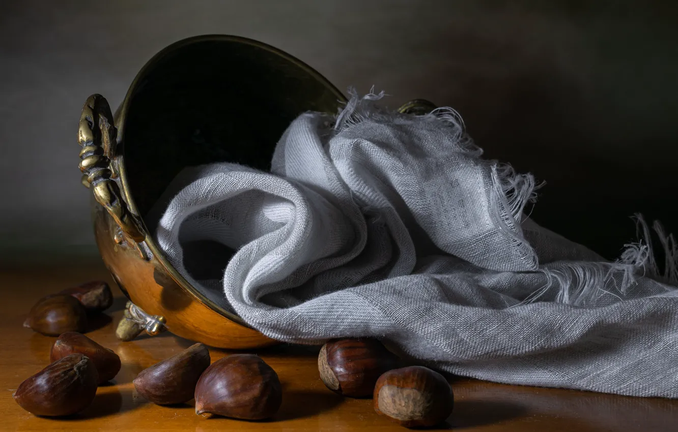 Photo wallpaper hazelnuts, still life, nuts, fabric