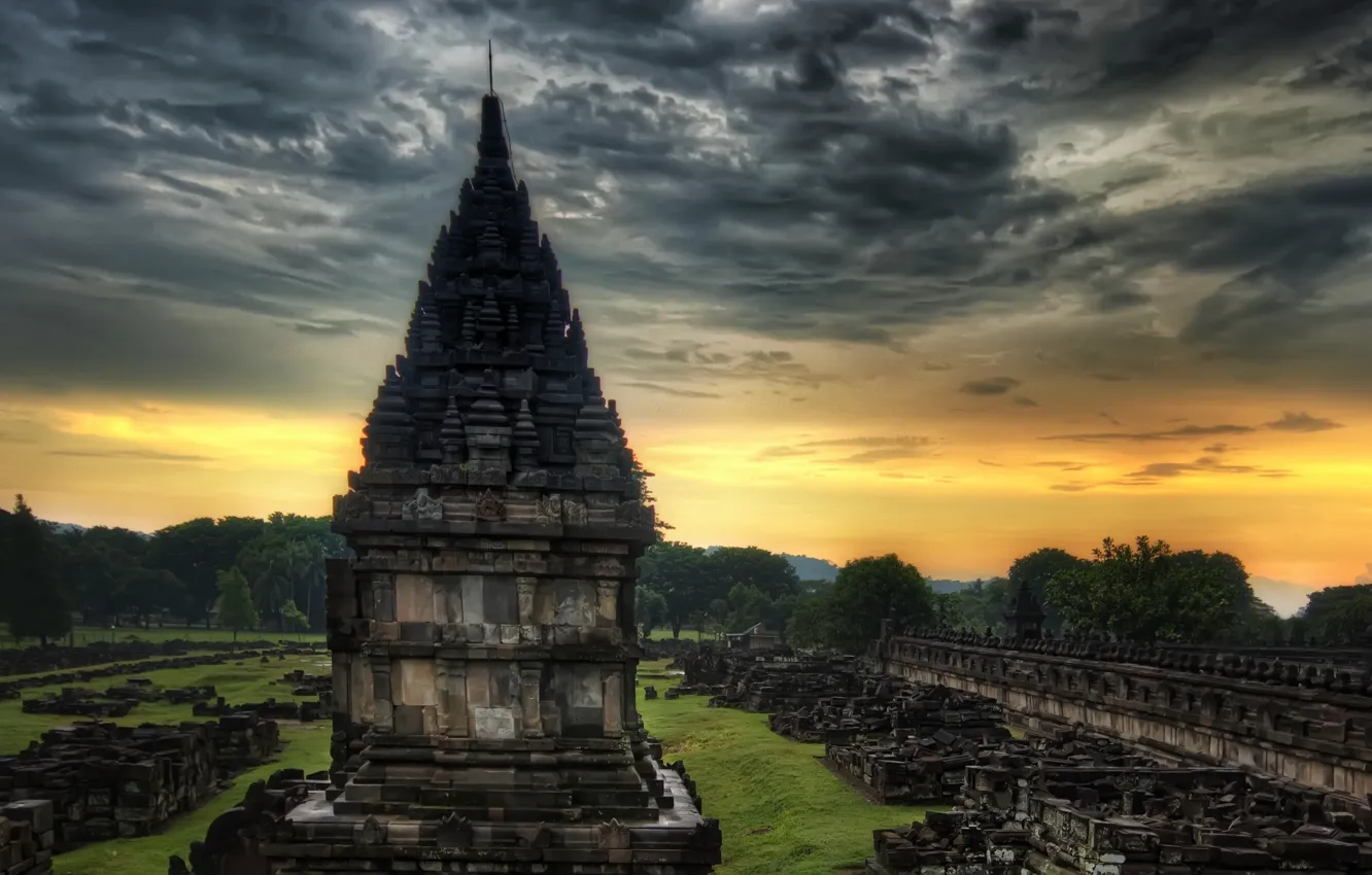 Photo wallpaper stones, HDR, Clouds, India, temple